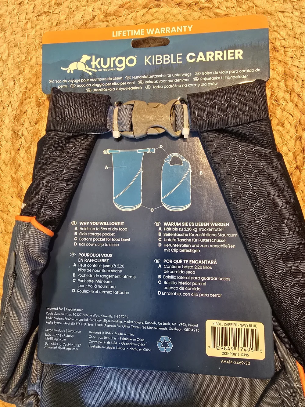 Kurgo Navy and Steel Blue Kibble Carrier [Dog Food Carrier For Traveling]